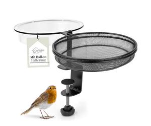 WILDLIFE HOME Mangiatoia per uccelli con abbeveratoio per uccelli da appendere al balcone, 2 in 1 con mangiatoia per uccelli selvatici con supporto in metallo per balcone