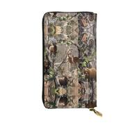 Wildlife Hunting Deer Bear Elk Print Portafoglio lungo da donna in pelle - alla moda con più slot per schede, tasca portamonete, nero, taglia unica