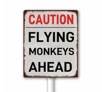 Wildlife Park Zoo Segnale di avvertimento - Cartello di avvertimento con scimmie volanti in alluminio con paletto, targa in metallo per esterni, decorazione da giardino, prato, 18 x 22 cm, robusto