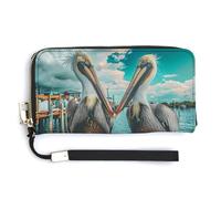 Wildlife Pelican Bird Ocean Pier portafoglio in pelle alla moda borsa lunga con cinturino da polso per uomo donna, Stile:, 20.0*10.5cm