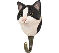 WILDLIFEGARDEN Gancio gatto bianco e nero (WG4620) - Gancio intagliato a mano in legno e metallo