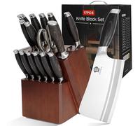 WILDMOK Set di blocchi di coltello da cucina, set di coltelli da 17 pezzi con blocco in legno set di coltelli da cucina in acciaio tedesco con elicottero, scatola regalo