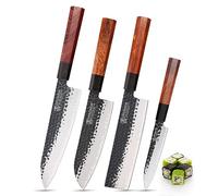 WILDMOK Set di coltelli da cucina 4 pezzi Coltello da cuoco Coltello Santoku Coltello multiuso Coltello Nakiri - Lama in acciaio legato 9CR18MOV a 3 strati con manico ottagonale