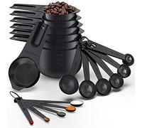 Wildon, set di 21 misurini e cucchiai in acciaio inox, impilabili e cucchiai per cucinare e cuocere, include 7 tazze, 9 cucchiai e 5 mini cucchiaini (nero)