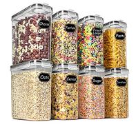 Wildone, Contenitori ermetici per cereali e alimenti secchi, per zucchero, farina, snack e ingredienti per dolci, a prova di perdite, con coperchio nero di bloccaggio, set da 8 (2,5 litri)