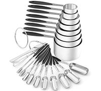 Wildone - Set di 20 misurini e cucchiai, in acciaio INOX, impilabile, include 8 misurini neri, 10 misurini, 1 livellatore e 1 frusta, per ingredienti secchi e liquidi