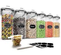 Wildone Set di 6 contenitori ermetici con capacità di 4 litri e coperchio a prova di perdite nero per cereali e alimenti secchi (zucchero, farina, ecc.)