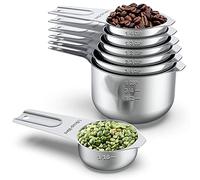 Wildone - Set di 7 misurini in acciaio INOX con marcature facili da leggere per misurare ingredienti secchi o liquidi, in metallo