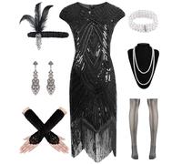 WILDPARTY Costume Anni '20, Abito Charleston Con Paillettes, Frange, Calze a Rete, Accessori Vintage, Costume Mafia Da Donna