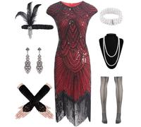 WILDPARTY Costume Anni '20, Abito Charleston Con Paillettes, Frange, Calze a Rete, Accessori Vintage, Costume Mafia Da Donna