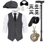 WILDPARTY Costume anni '20, gilet da uomo con accessori, pieghevole, stampella, orologio da tasca, baretto, occhiali, cravatta, papillon, per costume da mafia 1920S Gangster Peaky Blinders Carnevale