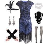 WILDPARTY Costume da donna anni '20, abito da donna Charleston, abito con paillettes, frange, calze a rete, accessori anni '20, costume vintage mafia da donna