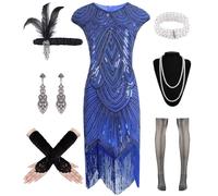 WILDPARTY Costume da donna anni '20, abito da donna Charleston, abito con paillettes, frange, calze a rete, accessori anni '20, costume vintage mafia da donna