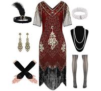 WILDPARTY Vestiti anni 20 Costume da donna anni '20, abito da donna Charleston, abito con paillettes, frange, calze a rete, accessori anni 20, costume vintage mafia da donna