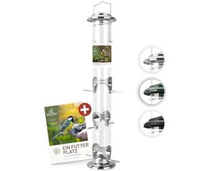 WILDTIER LIEBE Colonna, mangiatoia per uccelli, 52 cm, argento - in acciaio inox, per uccelli selvatici, per tutto l'anno
