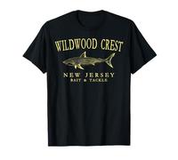 Wildwood Crest New Jersey Shark Retro Arcuato Lettere Gialle Maglietta