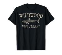 Wildwood New Jersey - Lettere Bianche antiche per Pesca con squal Maglietta