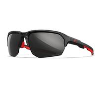Wiley X JAKL - Occhiali da sole americani con classificazione balistica, protezione UV per riprese e attività all'aperto, montatura nera opaca e rossa, lenti a specchio nere