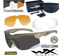 WILEY-X Rogue Comm TAN Occhiali Balistici Protezione Balistica Kit con 3 Lenti