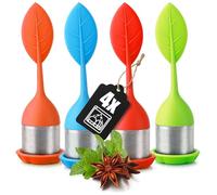 Wilhelm Sell® 4x infusori da tè in inox e silicone con coperchio | filtro fine inox per tè sfuso e spezie