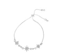 Wilitto Braccialetto dell'amicizia da donna con ciondolo a forma di cuore e luna, con zirconia cubica, regolabile, per spiaggia, matrimonio, danza, festa, argento, F