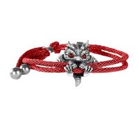 Wilitto Grazioso braccialetto in argento a forma di drago, regolabile in argento con drago, gioiello creativo con perline a forma di drago, braccialetto alla moda hip-hop, braccialetto unisex rosso