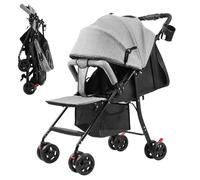 Wilitto Passeggino da viaggio, passeggino pieghevole con una sola mano, schienale regolabile, tettuccio, cestino portaoggetti, per bambini da 0 a 2 anni fino a 10 kg, grigio