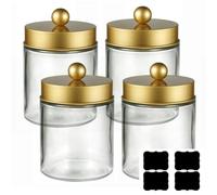 Wilitto Set di 4 contenitori Qtip per tamponi di cotone, contenitori trasparenti da farmacia, con manico a sfera superiore, dispenser per batuffoli di cotone, batuffoli di cotone, tamponi di cotone