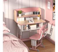 Wilitto Set di scrivania e sedia per bambini, set di scrivania e sedia da studio con design a cassetto, set di scrivania e sedia per studenti con supporto a doppio divisorio, gancio per zaino rosa