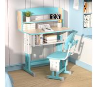 Wilitto Set di scrivania e sedia per bambini, set di scrivania e sedia da studio con design a cassetto, set di scrivania e sedia per studenti con supporto a doppio divisorio, gancio per zaino blu