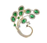 Wilitto Spilla a forma di pavone in finto smeraldo vintage, stile retrò, con strass, per abiti, cappotti, collari, cappelli, vestiti, borse a tracolla antiscivolo, lega metall, Pietra secondaria