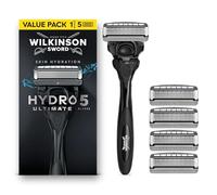 Wilkinson Sword Hydro 5 Ultimate, rasoio da uomo, formato convenienza, con acido ialuronico e lame rivestite in carbonio, manico + 5 ricariche
