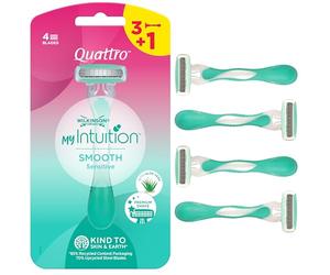 Wilkinson Sword - MyIntuition Smooth Sensitive Quattro - Rasoio Usa & Getta - Rasoio a 4 Lame per Donna - 2 Strisce Lubrificanti con Aloe Vera e Vitamina E - Confezione 3+1