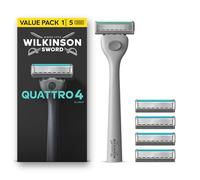 Wilkinson Sword Quattro, rasoio uomo, manico, 5 lame di ricarica