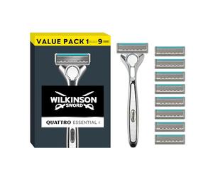 Wilkinson Sword Quattro Titanium, rasoio uomo, manico, 9 Lame di Ricarica | Rasoi da uomo viso e corpo, 4 lame rivestite in titanio, bordo di sicurezza, testina snodabile, manico antiscivolo