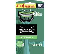 Wilkinson Sword Xtreme 3 Sensitive Rasoi usa e getta con 3 lame flessibili e banda lubrificante all'aloe vera e vitamina E, confezione promozionale 4 + 4 pezzi