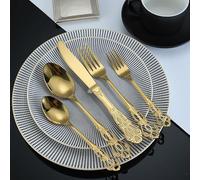 Will Like Silver Posate Set di Posate per 1 Persona, 5 Pezzi, Alta Qualità, Lavabili in Lavastoviglie, Include Coltello da Bistecca/Forchetta/Cucchiaio, Ideale per Casa, Cucina, Ristorante (oro)