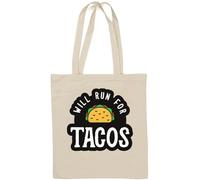 Will Run for Tacos - Borsa tote in cotone naturale con logo divertente, colore: Bianco