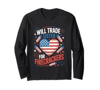 Will Trade Sister For Firecrackers Funny 4th Of July Boys Maglia a Manica