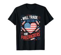 Will Trade Sister For Firecrackers Funny 4th Of July Boys Maglietta