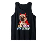 Will Trick for Treats., Divertente Pug Dog Halloween Devil Costum Canotta