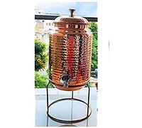 Will & Weaves - Distributore d'acqua in puro rame martellato con rubinetto, caraffa d'acqua Matka con supporto, 5 litri