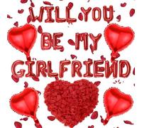 Will You Be My Girlfriend - 525 pezzi Will You Be My Girlfriend Lettere Palloncini a forma di cuore rosso, petali di rosa artificiali, per San Valentino, confessione, anniversari, matrimoni,