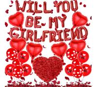 Will You Be My Girlfriend - 539 pezzi rosso fidanzamento - Palloncini decorativi in pellicola a forma di cuore, palloncini stampati con petali di rosa per anniversari, proposta di matrimonio, San