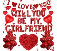 Will You Be My Girlfriend - 554 pezzi rosso Will You Be My Girlfriend - Palloncini a forma di lettera I Love You Banner a forma di cuore, decorazione per anniversari, San Valentino, confessione,
