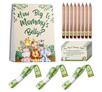 WillaBees Misura Mommys Belly Baby Shower Gioco Quanto è grande la pancia delle mamme? Gioco 63 pezzi Safari tema Baby Shower Bundle include segno 50 carte da gioco 10 matite 2 nastro di misurazione del bambino spruzzano