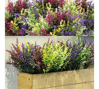 WILLBOND 12 fasci di piante artificiali di lavanda resistenti ai raggi UV, per esterni, fiori finti per composizioni floreali, centrotavola, decorazione per la casa e il giardino (colori misti)