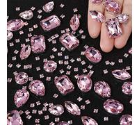 WILLBOND, 156 strass da cucire a griffe con retro piatto, gemme in vetro acrilico, gemme da cucito per vestiti, fai da te, scarpe, abiti e gioielli (rosa chiaro)