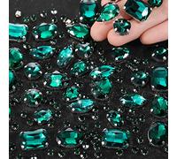 WILLBOND 156 strass da cucire, con retro piatto, in metallo, gemme in vetro acrilico, gemme da cucito per vestiti, fai da te, scarpe, vestiti, gioielli (verde pavone)
