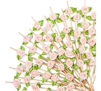 Willbond 200 stuzzicadenti lunghi da cocktail a forma di rosa per San Valentino, in bambù, per aperitivi, per San Valentino, addio al nubilato, feste di nozze, dessert, cibo, bevande, frutta,